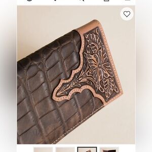 Ariat Brown Leather Rodeo Bifold Wallet with Tan Trim